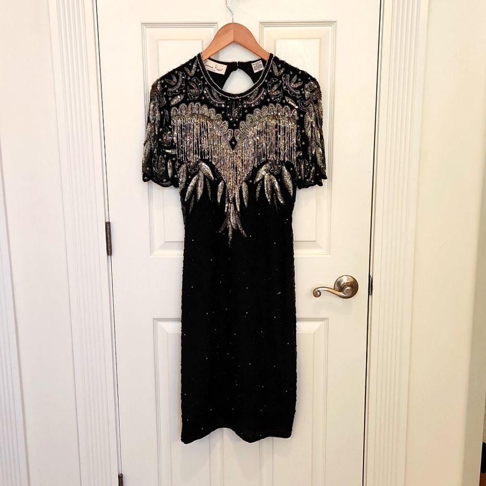 Lawrence Kazar black sequin dress size M